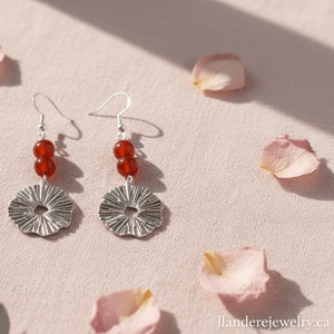 Starburst Earrings | Antique Silver & Carnelian Beads - Llandere Jewelry
