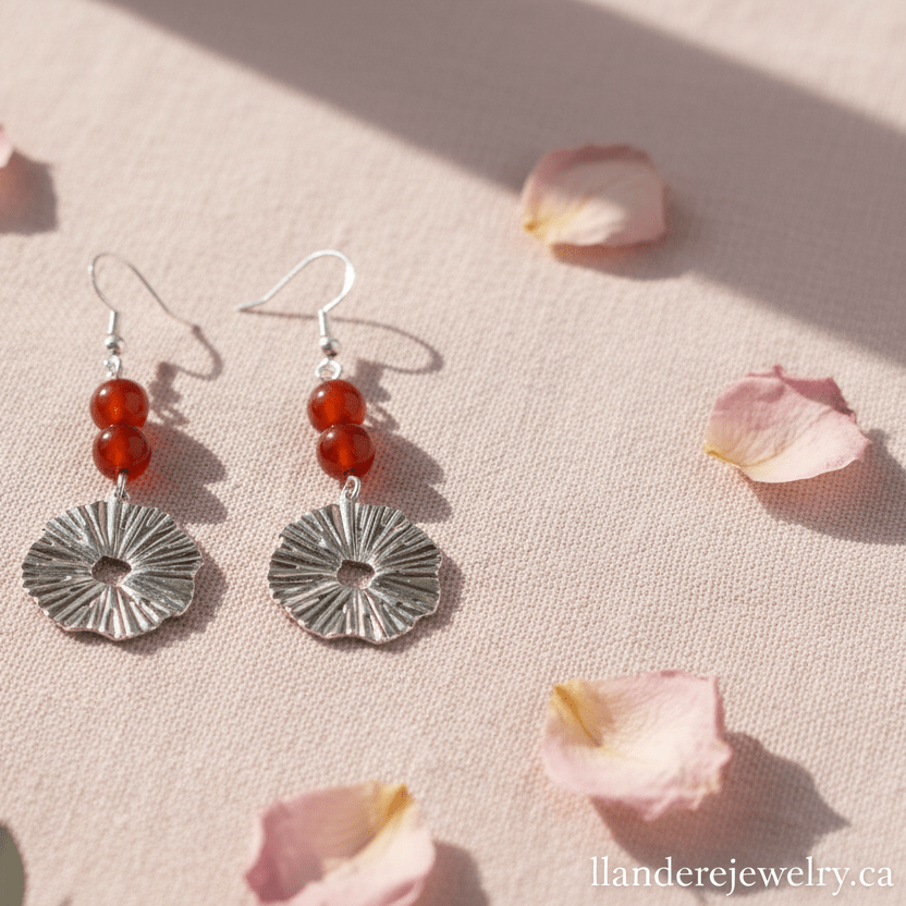 Starburst Earrings | Antique Silver & Carnelian Beads - Llandere Jewelry