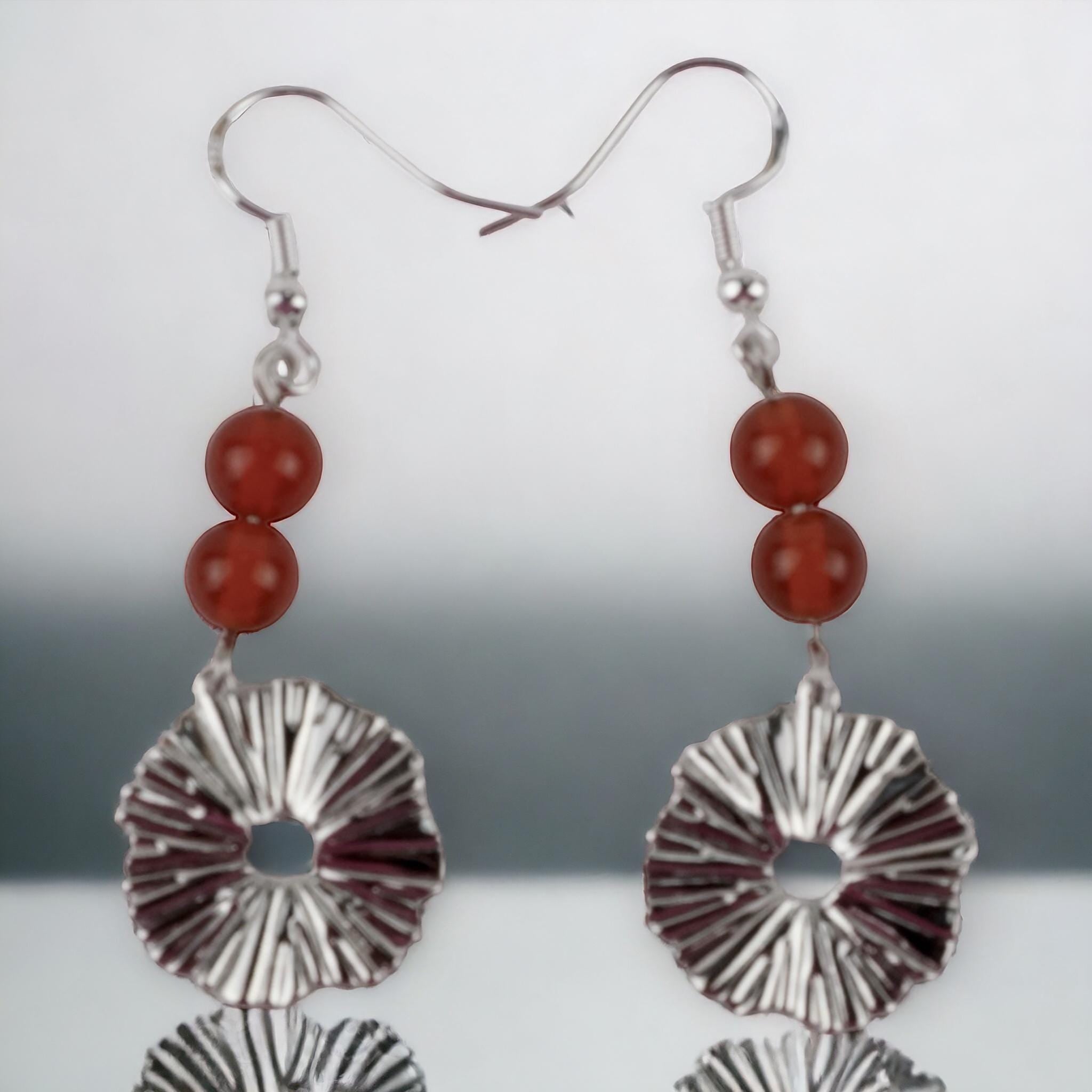 Starburst Earrings: Antique Silver with Carnelian Beads| Handmade | Llandere Jewelry - Llandere Jewelry