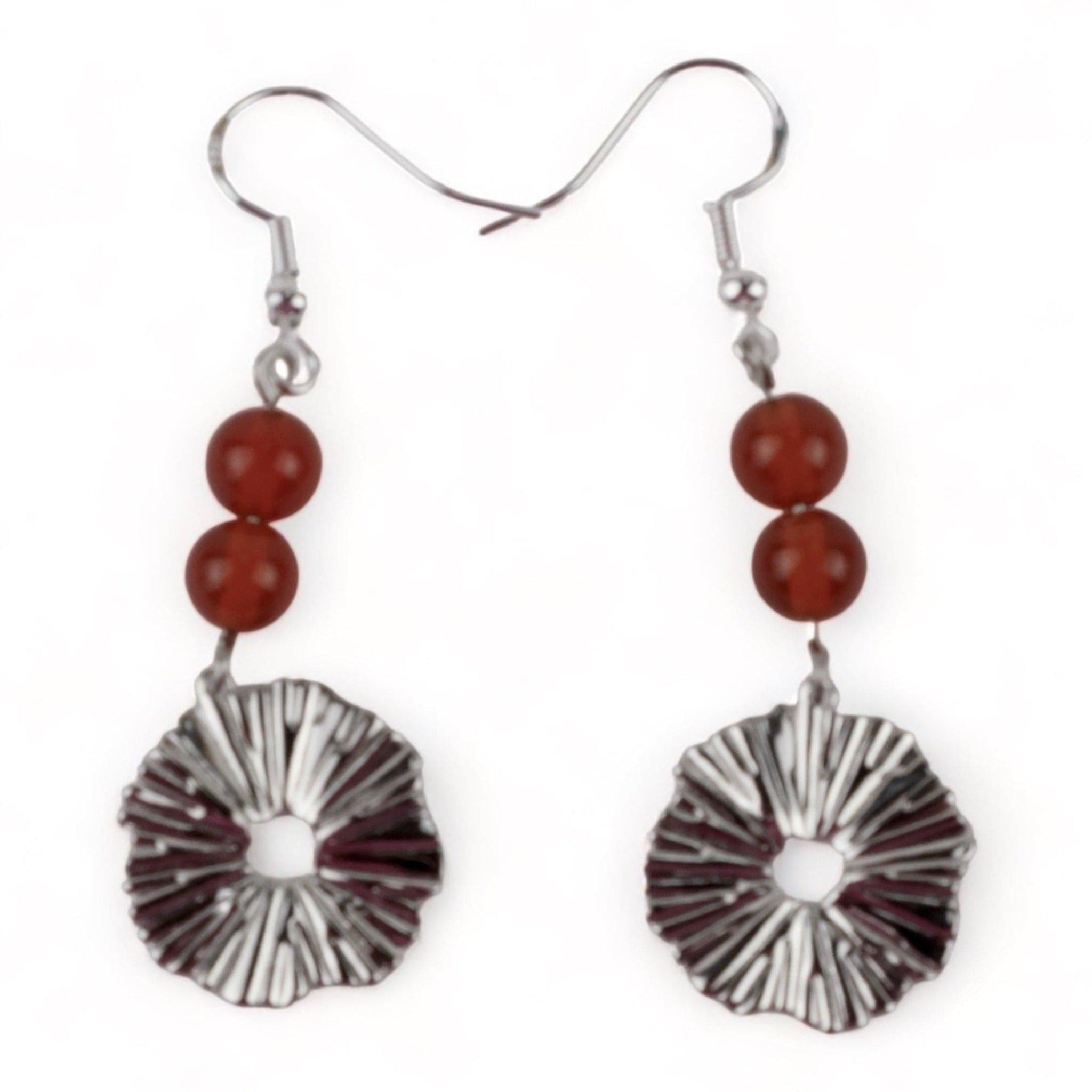 Starburst Earrings: Antique Silver with Carnelian Beads| Handmade | Llandere Jewelry - Llandere Jewelry