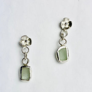 Sterling Silver 925 Flower Green Sea Glass Drop EarringsEarringsLlandere JewelryLlandere Jewelry