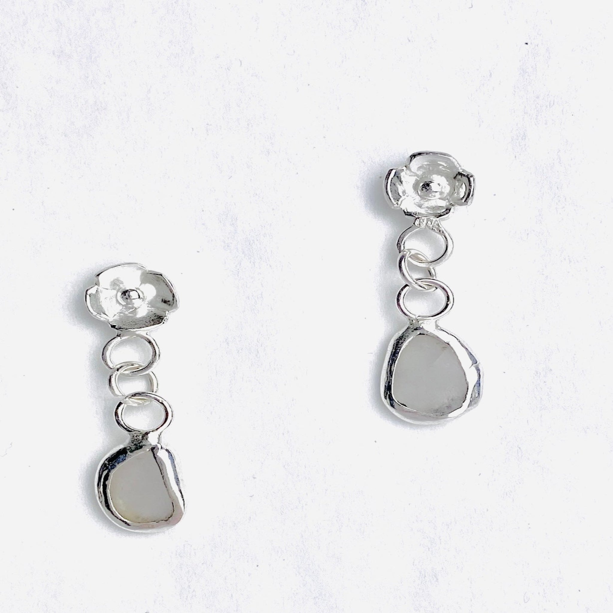 Sterling Silver 925 Flower Pink Sea Glass Drop Earrings - Llandere Jewelry
