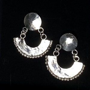 Sterling Silver Crescent Moon Drop Earrings | Hand Made | Llandere Jewelry - Llandere Jewelry