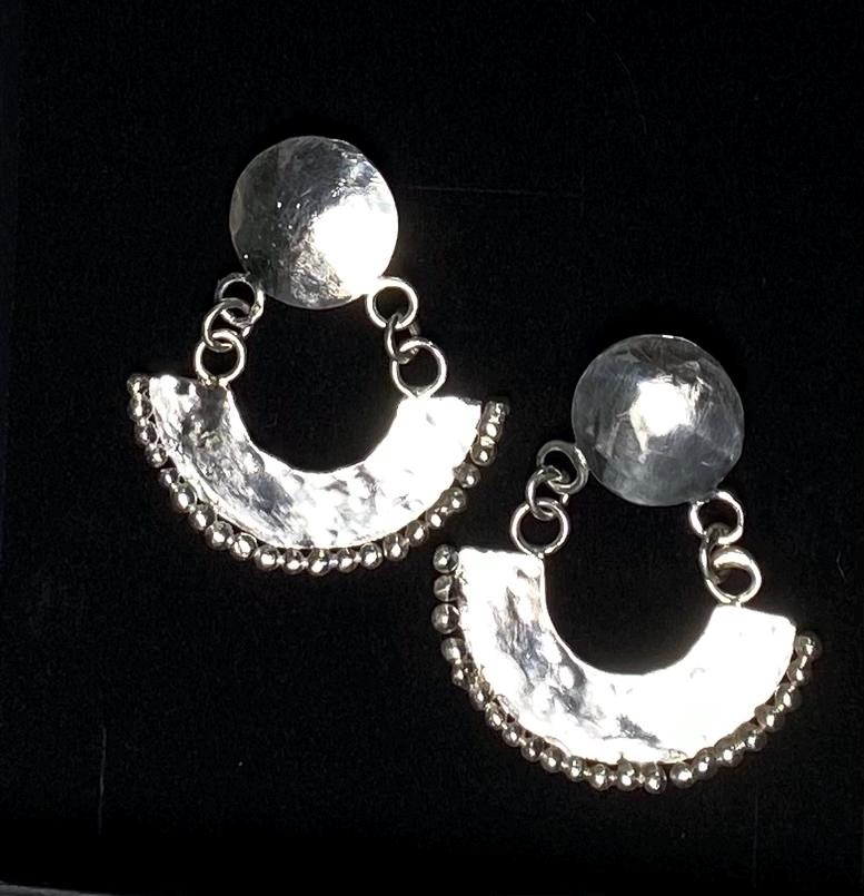 Sterling Silver Crescent Moon Drop Earrings | Hand Made | Llandere Jewelry - Llandere Jewelry