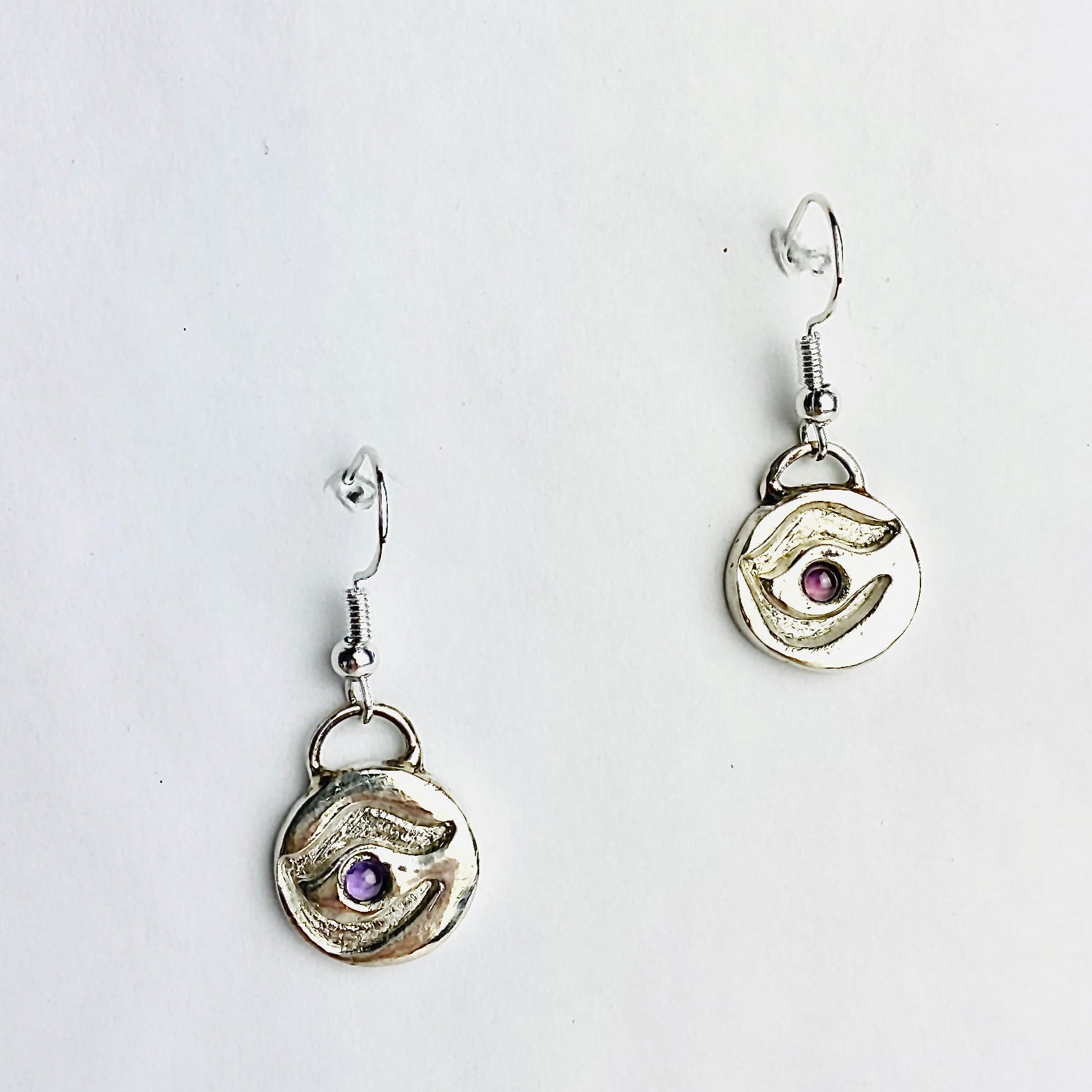 Sterling Silver Eye with Amethyst Drop Earrings - Llandere Jewelry