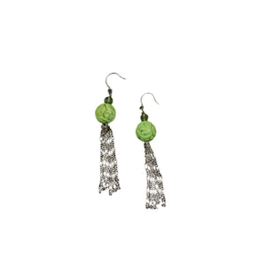 Tassel Earrings Green Howlite - Asian Inspired - Llandere Jewelry