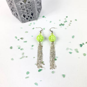 Tassel Earrings Green Howlite - Asian Inspired - Llandere Jewelry