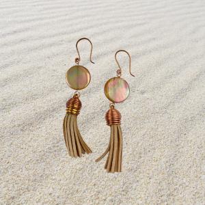 Tassel tan faux leather earrings - Llandere Jewelry
