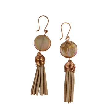 Tassel tan faux leather earrings - Llandere Jewelry