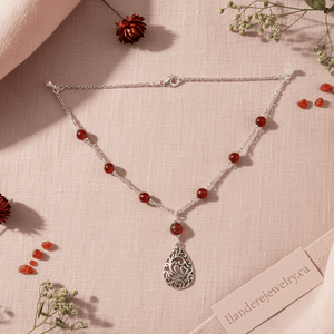 Teardrop Pendant Carnelian Bead Necklace - Llandere Jewelry