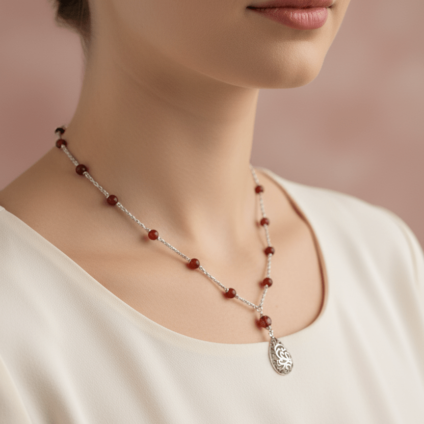 Teardrop Pendant Carnelian Bead Necklace - Llandere Jewelry