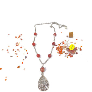 Teardrop Pendant Carnelian Bead Necklace| Handmade | Llandere Jewelry - Llandere Jewelry