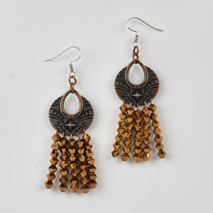 Tibetan style earrings with copper coloured glass crystal bicone beads - Llandere Jewelry