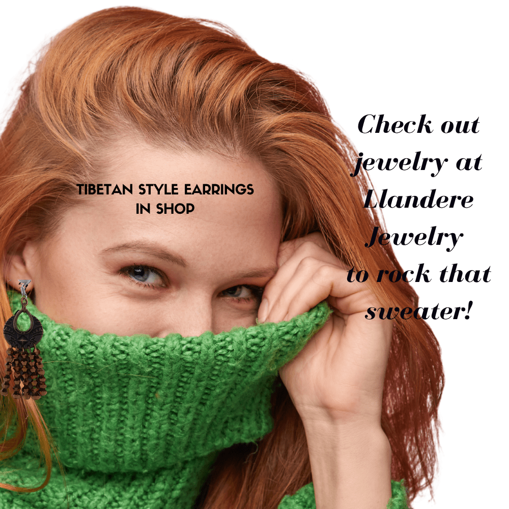 Tibetan style earrings with copper coloured glass crystal bicone beads - Llandere Jewelry