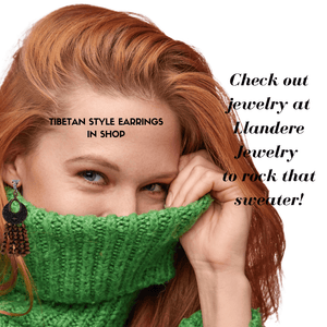 Tibetan style earrings with copper coloured glass crystal bicone beads - Llandere Jewelry
