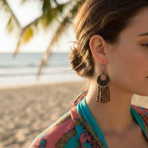 Tibetan style earrings with copper coloured glass crystal bicone beads - Llandere Jewelry