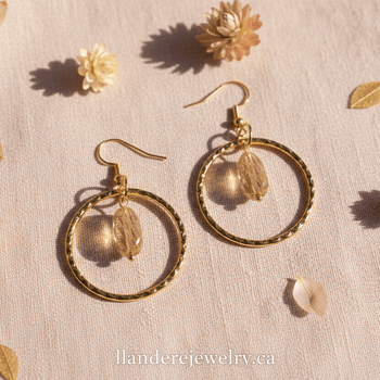 Topaz Crystal Bead Hoop Earrings: Gold Dangle Jewelry - Llandere Jewelry