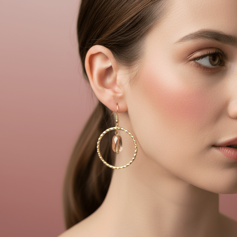 Topaz Crystal Bead Hoop Earrings: Gold Dangle Jewelry - Llandere Jewelry