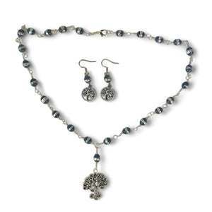 Tree of Life Pendant Necklace & Earrings Set with Coventry Blue Beads| Handmade | Llandere Jewelry - Llandere Jewelry