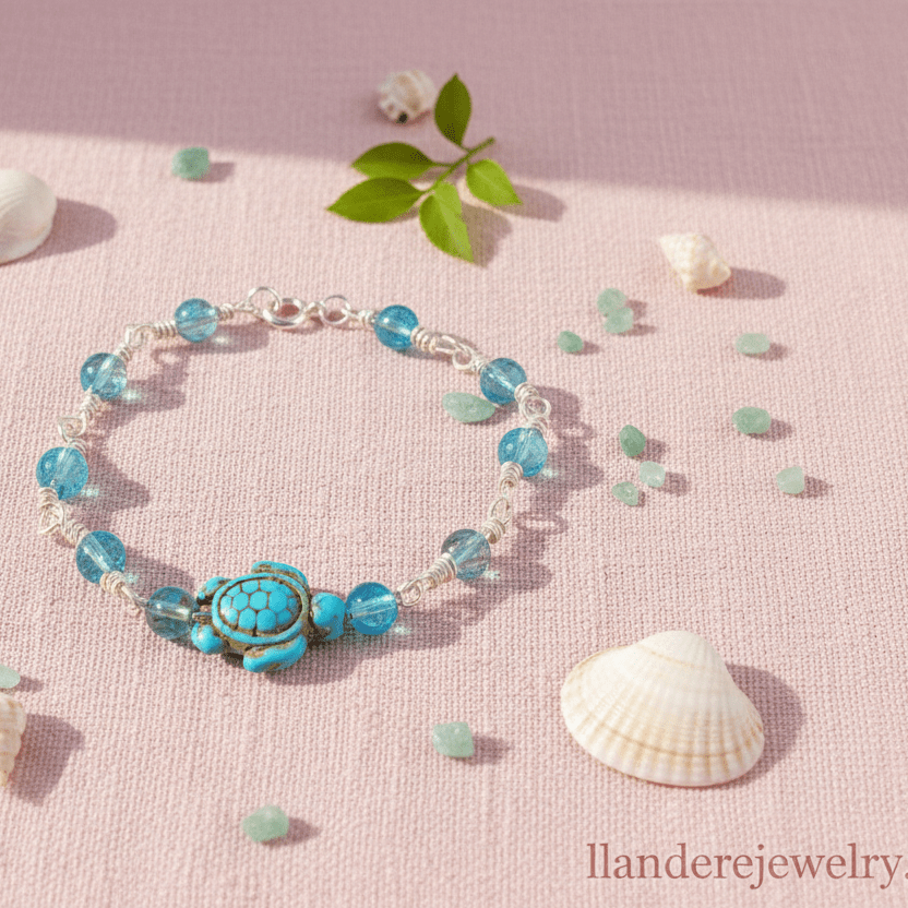 Turtle Beaded Bracelet Howlite Turquoise - Llandere Jewelry